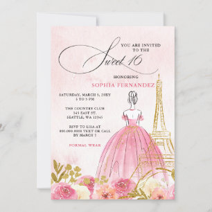Invitation Tour Eiffel rose vif Paris Sweet 16