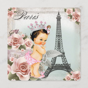 Invitation Tour Eiffel Rose Vintage Bébé Naissance Paris