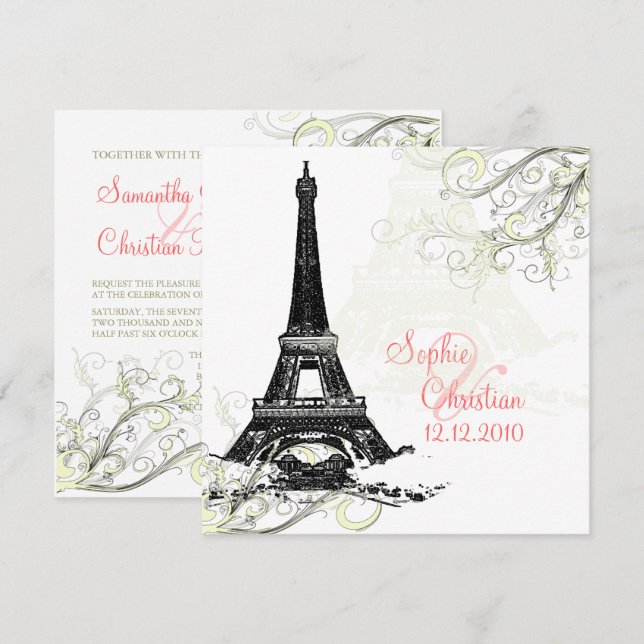 INVITATION TOUR EIFFEL+SWIRLS/DO-IT-YOURSELF COULEUR ARRIÈRE  (Devant / Derrière)