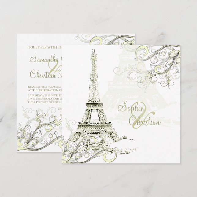 Invitation TOUR EIFFEL/SWIRLS/Luxe Papier à champagne (Devant / Derrière)