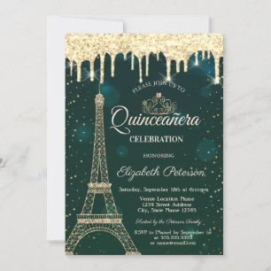 Invitation Tour Eiffel, Tiara, Dérivées Vertes Quinceañera