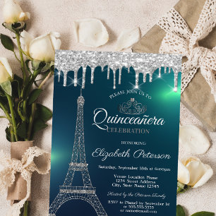Invitation Tour Eiffel, Tiara, Dérivées Vertes Quinceañera