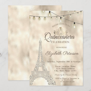 Invitation Tour Eiffel, Tiara Gold Quinceañera