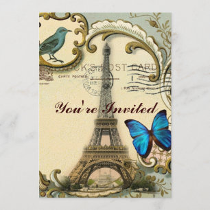 Invitation Tour Eiffel vintage de Paris de remous de bleu de