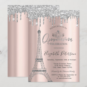 Invitation Tour GlitterEiffel, Tiara, Déchets Silver Quinceañ
