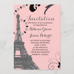 Invitation tour moderne rose tour eiffel vintage mariage pari