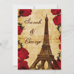 Invitation tour vintage rouge eiffel Paris mariage invite