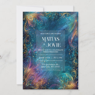 Invitation Tourbillon céleste de teintes sarcelle, violette e