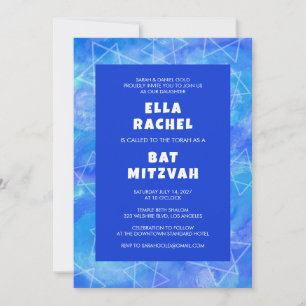 Invitation Tourbillon d'aquarelle Étoiles Bleues Bar Mitzvah