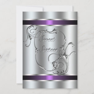 Invitation Tourbillon élégant argent violet pour un Sweet Six