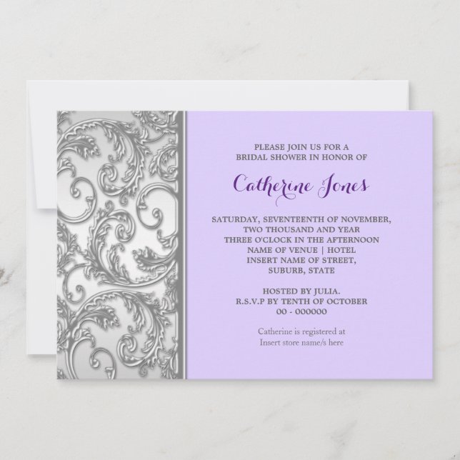 Invitation Tourbillon floral argenté violet (Devant)