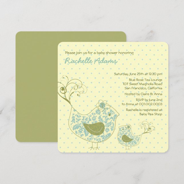 Invitation tourbillonnante bleue de baby shower (Devant / Derrière)
