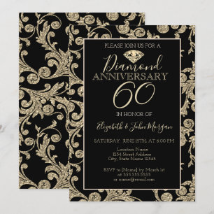 Invitation Tourbillons de paillettes dorées Diamant Mariage A
