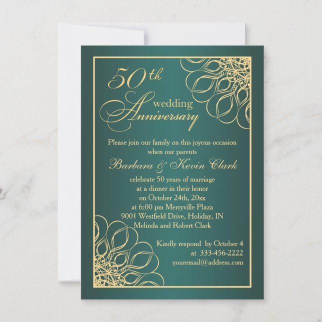 Invitation Tourbillons d'or 50ème Mariage Anniversaire photo (Devant)