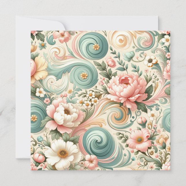 Invitation Tourbillons floraux Whimsical en Pastel (Devant)
