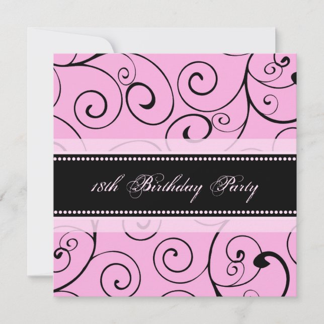 Invitation Tourbillons noirs roses 18e anniversaire Invitatio (Devant)