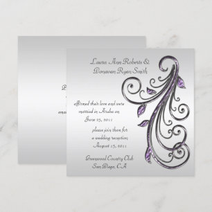 Invitation Tourbillons violets et argent sur fond argenté