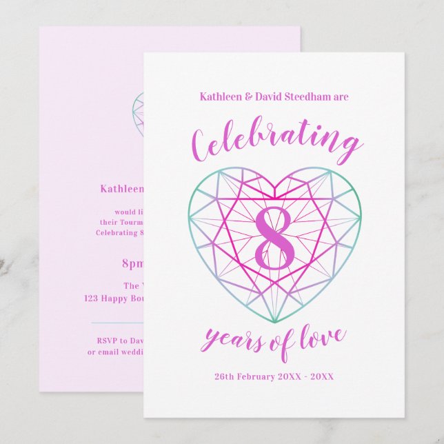 Invitation Tourmaline Anniversaire 8 ans d'invitations d'amou (Devant / Derrière)