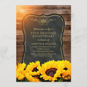 Invitation Tournesol 25e anniversaire de mariage Rustique Aut
