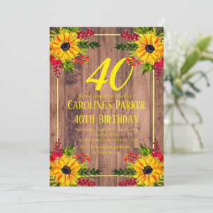 Invitation Tournesol 40e anniversaire Bois Floral Adulte