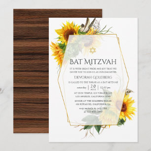 Invitation Tournesol à l'aquarelle Bar Mitzvah géométrique ru