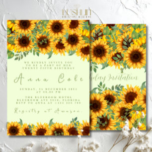 Invitation Tournesol Anniversaire Rustique Jaune Floral