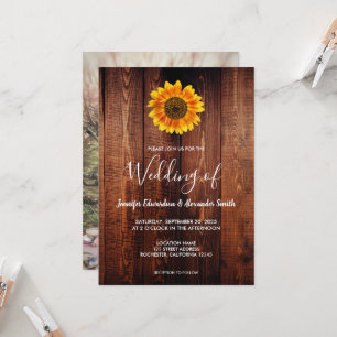 Invitation Tournesol aquarelle mariage photo bois rustique