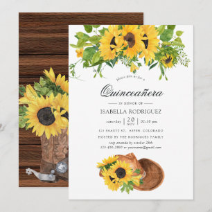 Invitation Tournesol aquarelle Quinceañera occidental rustiqu