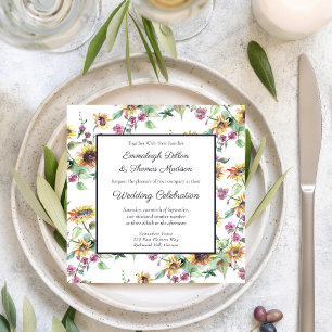 Invitation Tournesol Automne Fleurs Aquarelle Motif Mariage