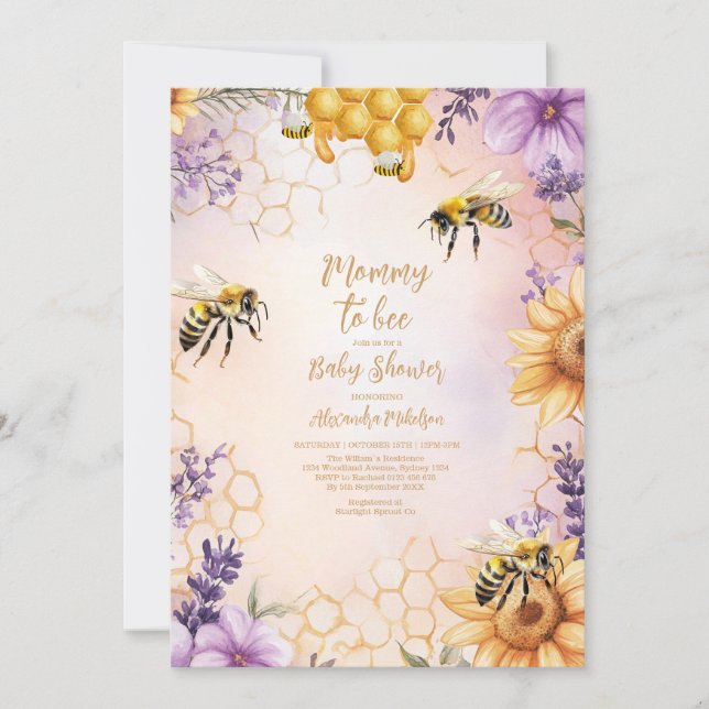 Invitation Tournesol Bee Baby shower Maman À Être Baby shower (Devant)