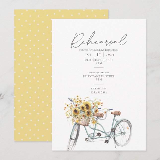 Invitation Tournesol Bicycle Mariage (Devant / Derrière)