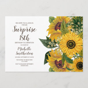 Invitation Tournesol Blanc Jaune Surprise 18e anniversaire