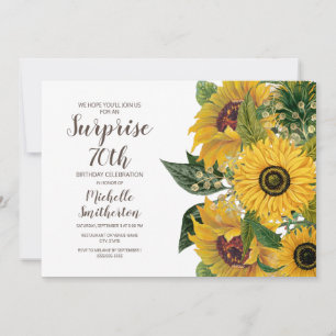 Invitation Tournesol Blanc Jaune Surprise 70e Anniversaire