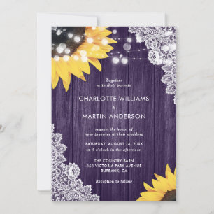 Invitation Tournesol Bois Violet Floral Dentelle Élégant Mari
