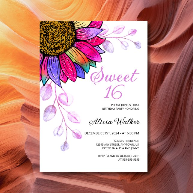 Invitation Tournesol coloré Feuille pourpre 16e anniversaire (Créateur téléchargé)