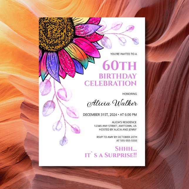 Invitation Tournesol coloré Feuille pourpre Surprise Annivers (Créateur téléchargé)