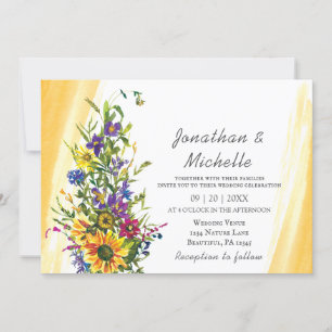 Invitation Tournesol coloré Fleur sauvage Mariage chrétien