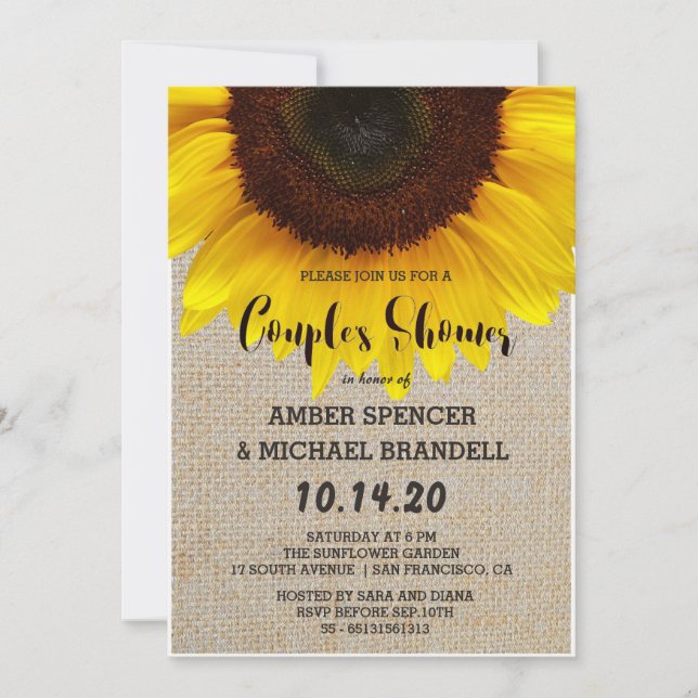 Invitation Tournesol dans la douche d'un couple rustique Burl (Devant)