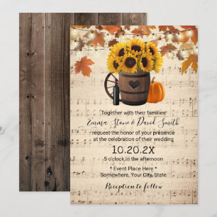 Invitation Tournesol d'automne et Citrouille Vintage Mariage 