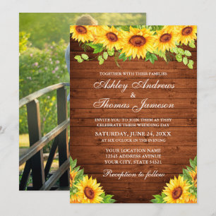Invitation Tournesol de bois rustique Flore de verdure Photo