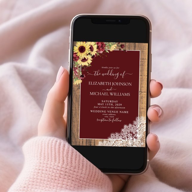 Invitation Tournesol de Bourgogne Mariage de script rustique  (Créateur téléchargé)