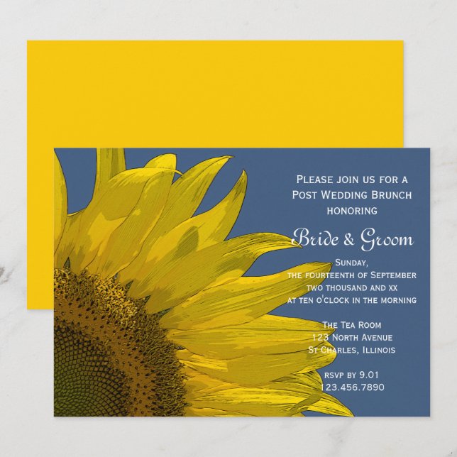 Invitation Tournesol de jardin jaune brunch de mariage d'été (Devant / Derrière)