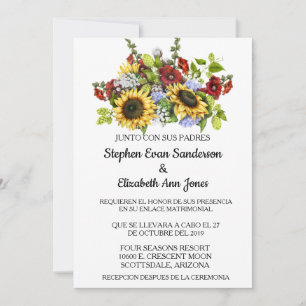 Invitation Tournesol de mariage espagnol Bourgogne Rustique