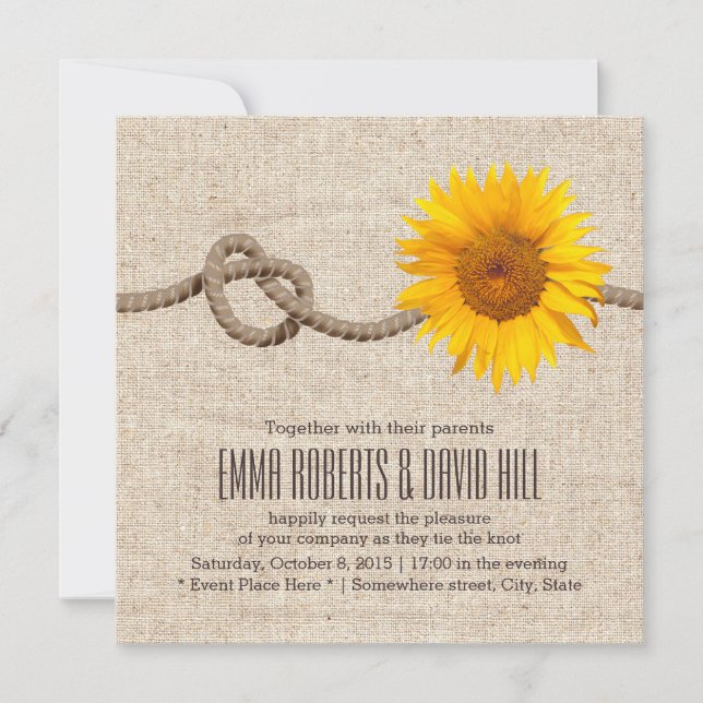 Invitation Tournesol de pays et Mariage de bracelet de noeud  (Devant)