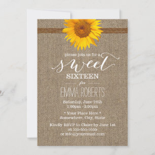 Invitation Tournesol de pays et Sweet sixteen Burlap de Twin