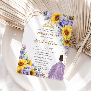 Invitation Tournesol de Quinceanera Lavande violette or flora
