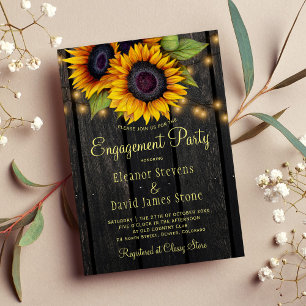 Invitation Tournesol d'or rustique fiançailles de bois de gra