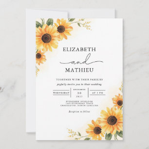 Invitation Tournesol doré Rustique Mariage de fleurs