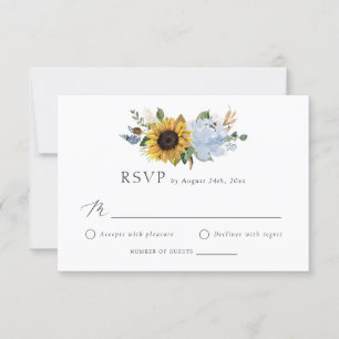 Invitation Tournesol Dusty Blue Flowers Mariage rustique RSVP