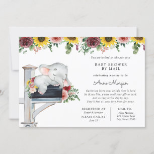 Invitation Tournesol éléphant et Baby shower Rose par courrie